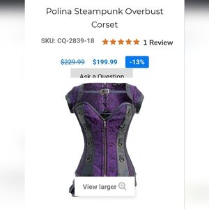 Corsets Queen Polina Steampunk 24 US 4-6 Purple Black Lace Overbust Corset NAT1